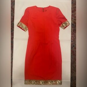 Carolina Herrera Red Dress with Gold Detailing